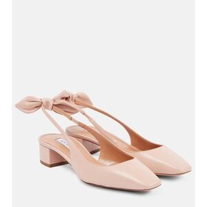 Aquazzura Very Bow Tie Sling 37.5 Petal Pink Leather Square Toe Bow Heels size7